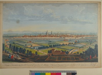 Una vista de Florencia desde el convento de los capuchinos en Montughi, grabado por John Bowles de Giuseppe Zocchi